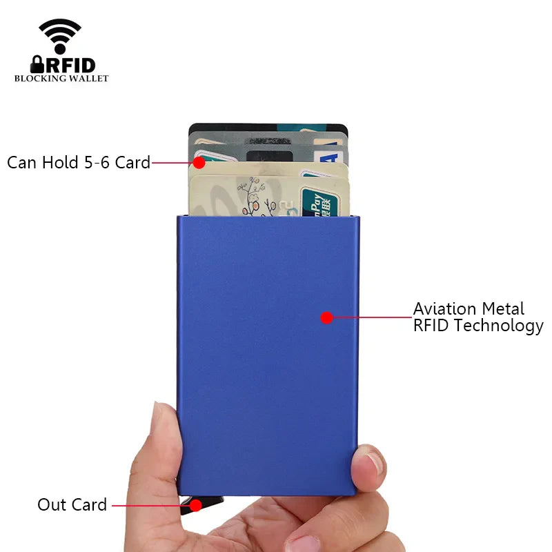 Rfid Smart Wallet Card Holder: Modern Metal Minimalist Pop-Up Wallet for Men and Women  ourlum.com   