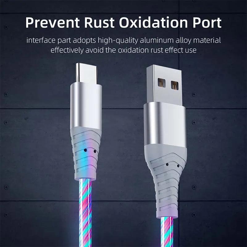 Flow Luminous LED USB Type C Fast Charging Cable for Samsung Xiaomi OPPO Huawei iPhone - 3A Data Cord  ourlum.com   