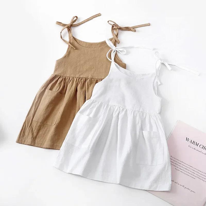 Cotton Sleeveless Toddler Girl Summer Dress with Pockets for Girls 1-5 Years  ourlum.com   