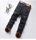 2023 Winter Men Black Blue Straight Stretch Denim Pants