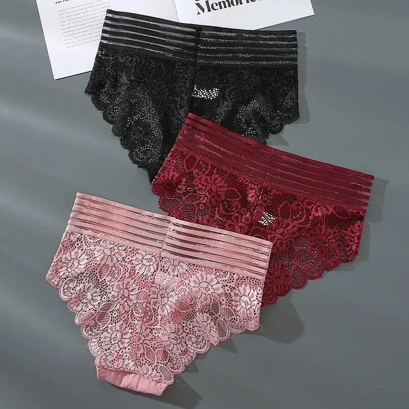 Elegant Lace Panties Set for Women - Breathable Seamless Underwear Trio  Our Lum   