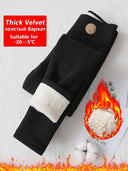 Cozy Chic Winter Leggings for Women - Stylish Thermal Velvet Cotton Slimming Tights with Fleece Lining  ourlum.com Thick Velvet Black M 