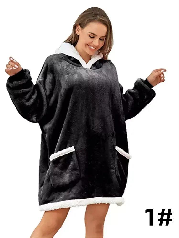 Cozy Plaid Fleece Hooded Blanket Sweatshirt for Women  ourlum.com   