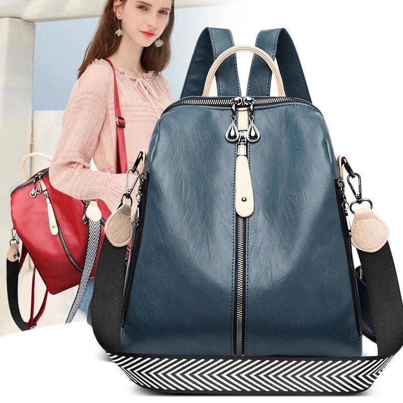 Fashion Backpack Female Soft leather Rucksack Women Shoulder Bag Ladies Travel Back Pack Large Capacity Dayback Bookbag for Girl  ourlum.com   