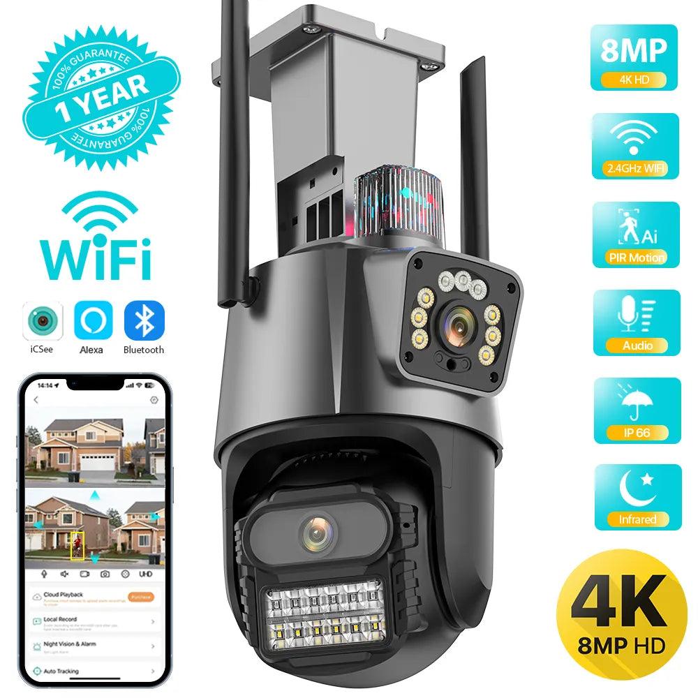 Outdoor Dual-Lens Wifi Surveillance Camera: Enhanced AI Tracking & Night Vision  ourlum.com 8MP NO SD Card US plug 