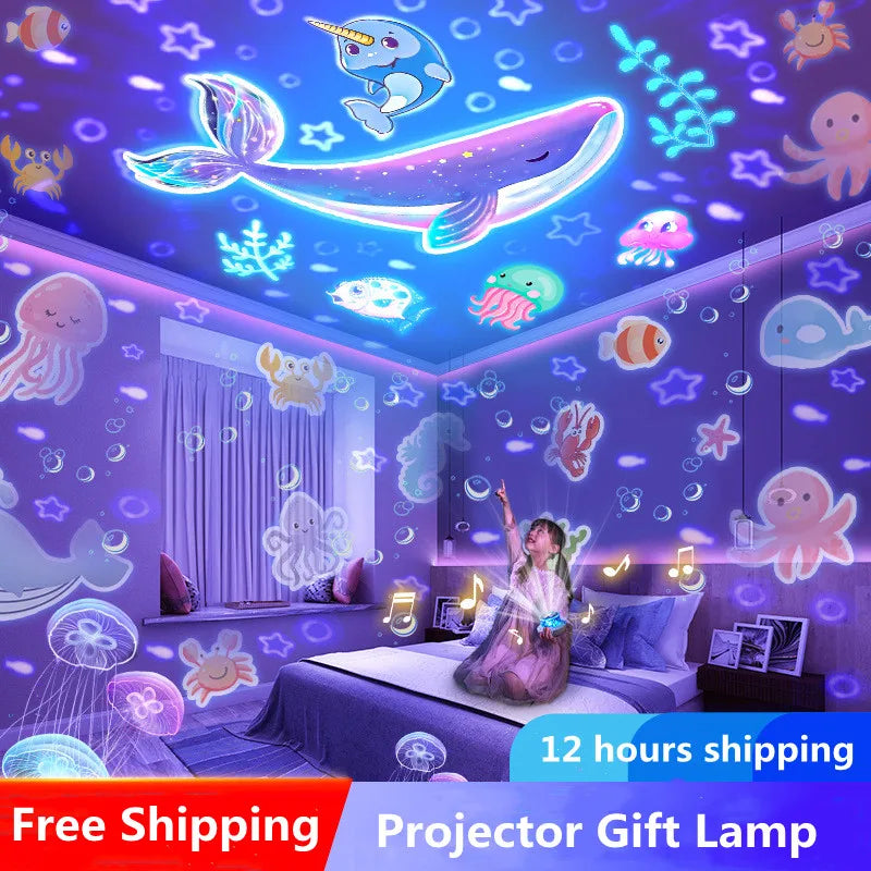 Starry Projector Night Light Rotating Sky Moon Lamp Galaxy Lamp Home Bedroom Decoration Starlight Christmas Lights for Kids Gift  ourlum.com   