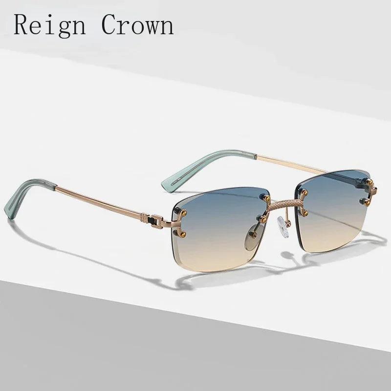 Unisex UV400 Rimless Square Sunglasses - Trendy Frameless Metal Eyewear for Stylish Sun Protection