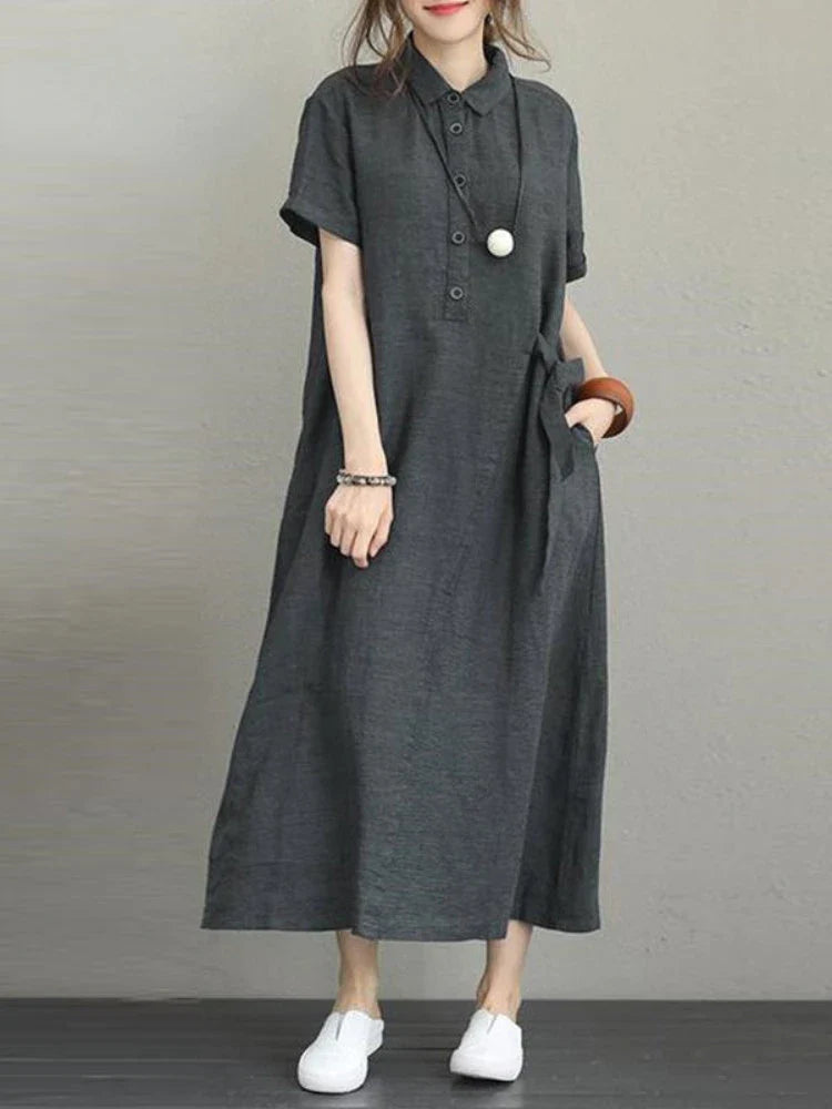 Summer Lapel Dress: Vintage Breathable Cotton Linen Outfit