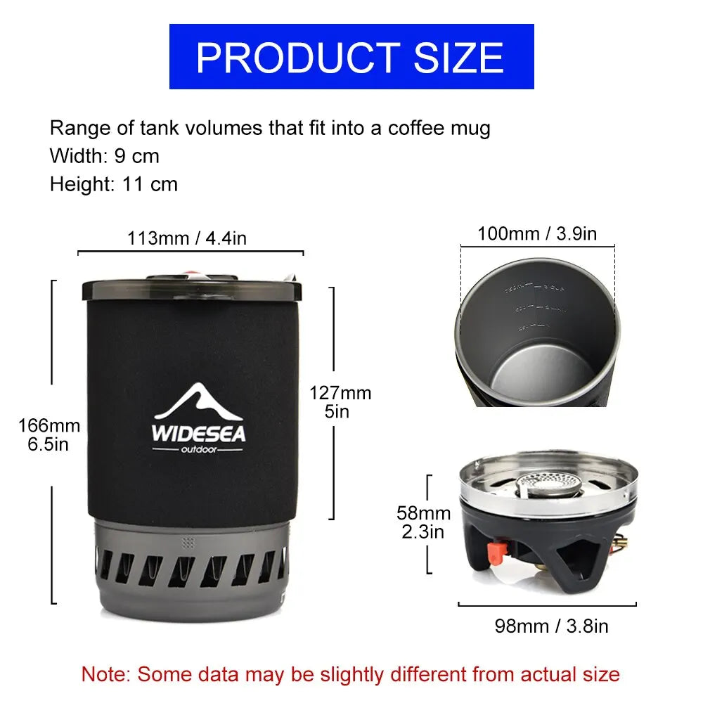 Widesea Outdoor Camping Cooking System with Heat Exchanger Gas Stove, Portable Coffee Maker & Cookware Set