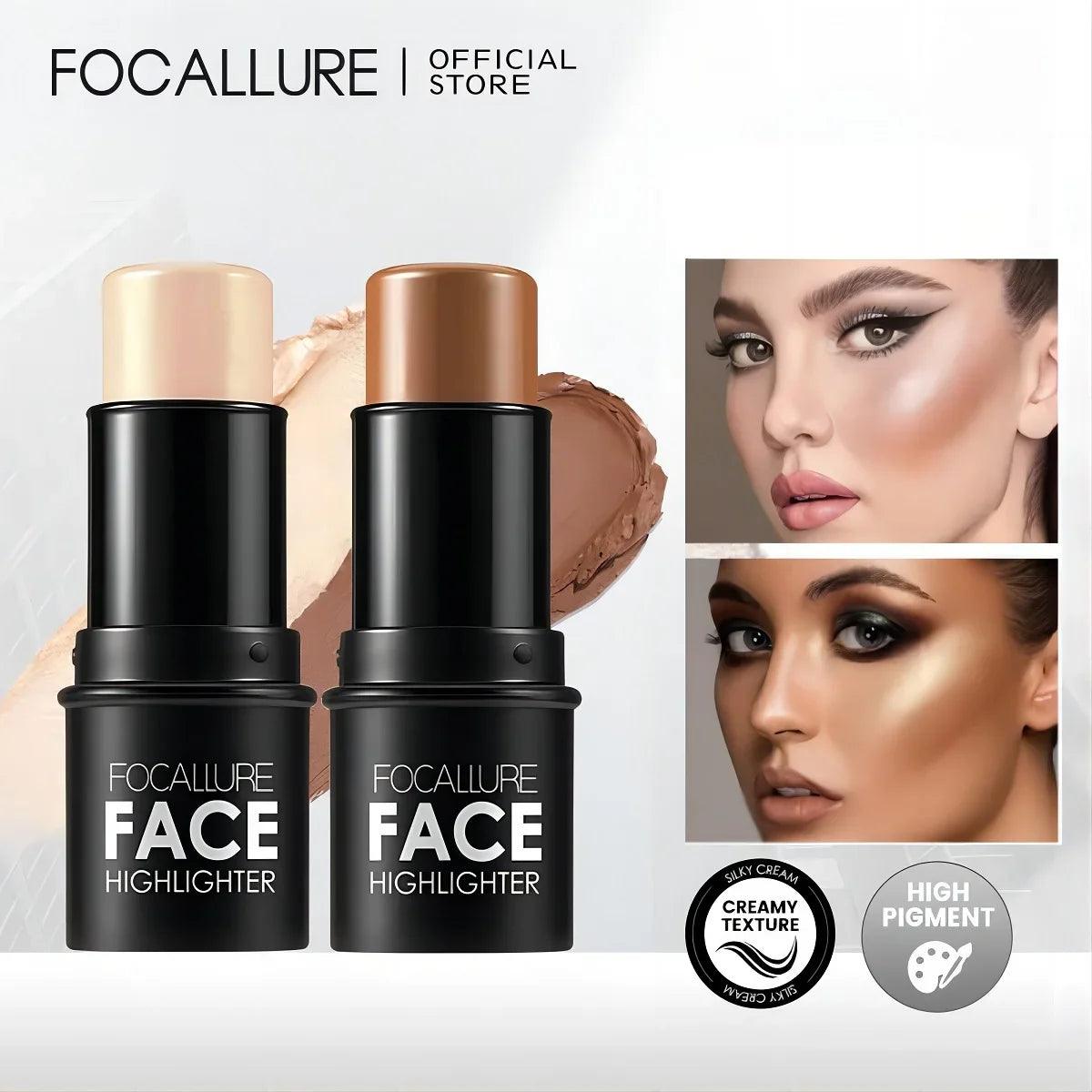 FOCALLURE Waterproof Shimmer Face Bronzer Highlighters Glitter Corrector Contour Illuminator Stick Creamy Blush Makeup Cosmetics  ourlum.com   