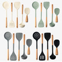 5-Piece Eco-Friendly Silicone Kitchen Utensils Set with Wooden Handles for Non-Stick Cooking and Serving