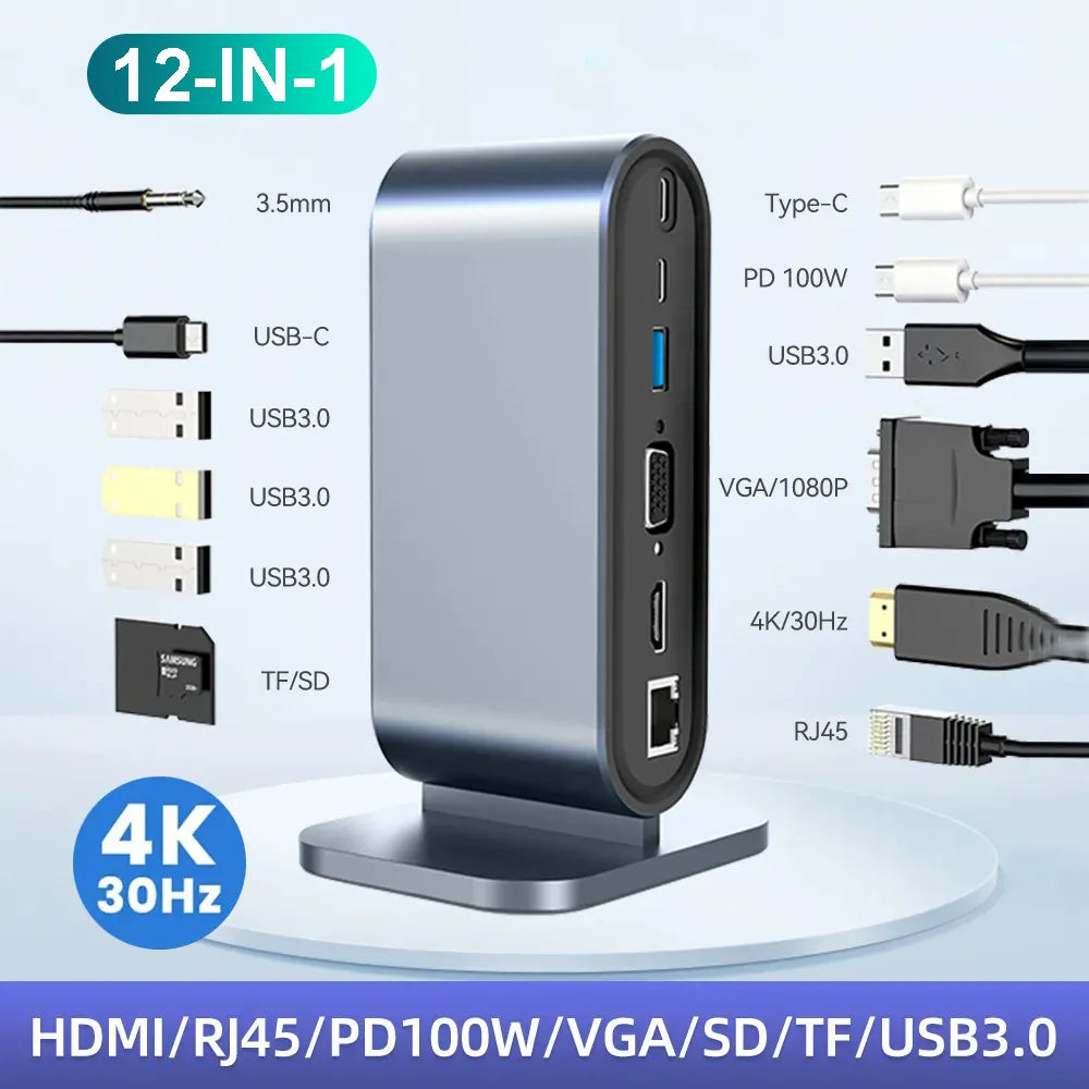 USB C Docking Station PD 100W USB C HUB Type C to HDMI-Compatible Adapter 4K 30Hz VGA RJ45 USB 3.0 HUB USB Splitter for MacBook  ourlum.com   