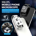 200X Magnification Microscope Lens with CPL Mobile LED Light