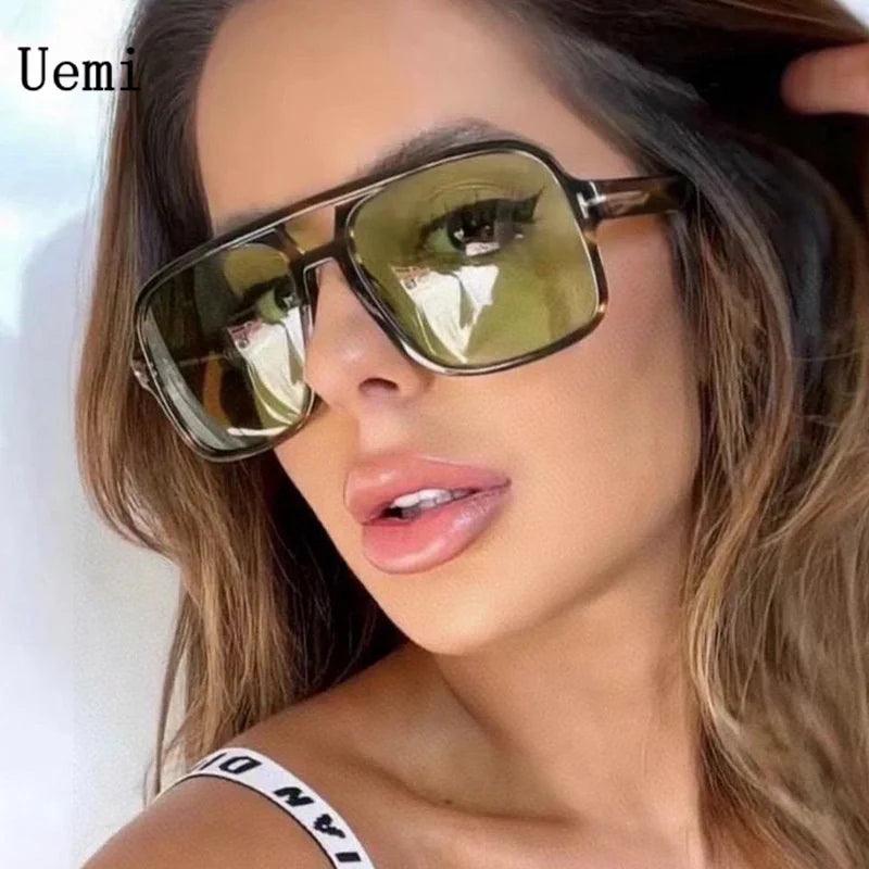 Retro Oversized UV400 Sunglasses for Men and Women - Fashionable Square Double Bridge Shades