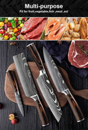 Professional Damascus Kitchen Knife Set with Santoku Cleaver