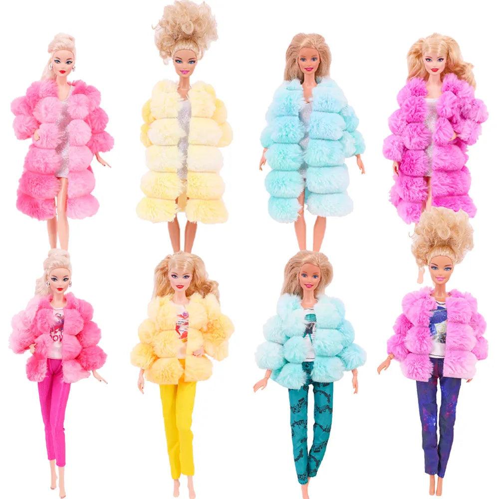 Barbie Doll Clothing Set: Plush Coat Jacket + Dress Skirt/Pants - Stylish Outfit for Barbie Dolls  ourlum.com   