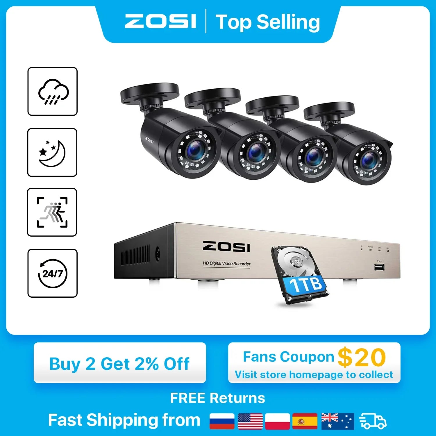 ZOSI Outdoor Surveillance Kit: Crystal Clear Day/Night Vision, Instant Alerts  ourlum.com   