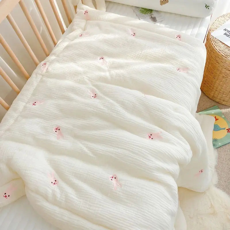 2023 Korean Pure Cotton Baby Blanket Cartoon Bear Cream Warm Baby Quilt Four Seasons Newborn Swaddle Wrapped Bedding 1X1.2M