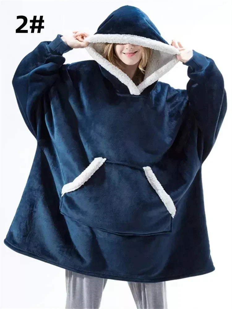Cozy Winter Hoodies Blanket Sweatshirt for Women and Men with Long Flannel Sleeves  ourlum.com Blue One Size 