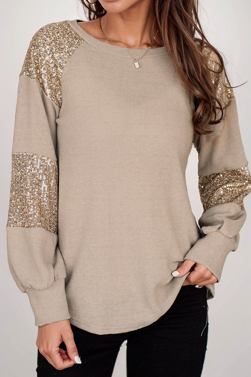 Fall and Winter Fashion Long Sleeves Sequin Casual All-Match T-shirt