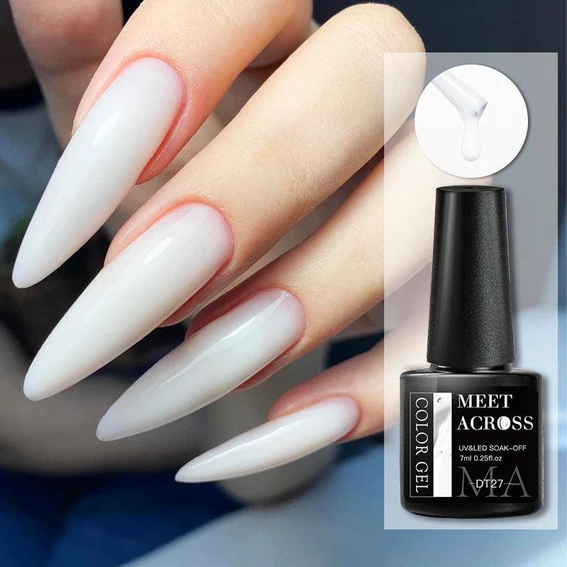 MEET ACROSS 7ml Milky Jelly White Gel Nail Polish Soak Off UV Semi-permanent DIY Nail Art French Gel Varnish Translucent Texture  ourlum.com   