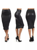 Back Split Black PU Leather Pencil Skirt - Sexy High Waist