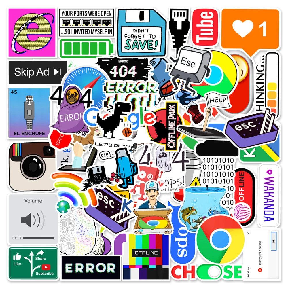 404 Network Error Cartoon Programming Sticker Pack - DIY Laptop Car Waterproof Decals  ourlum.com   
