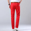 Spring Men's Slim Jeans Classic Style Straight Elasticity Cotton Denim Pants Male Brand Wine Red Black White Trousers