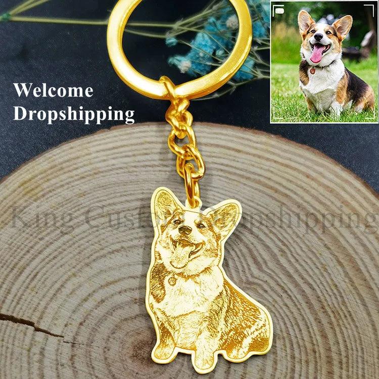 Cute Pet Engrave Photos Keychain: Personalized Cat Dog Memory Jewelry  ourlum.com   