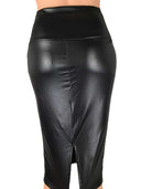 Back Split Black PU Leather Pencil Skirt - Sexy High Waist