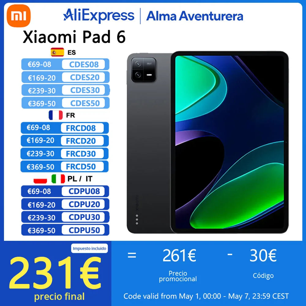 Xiaomi Pad 6 Tablet,11" Display,8840mAh Battery,,33W Charging,144Hz Refresh Rate,Qualcomm® Snapdragon™ 870.6GB+128GB,First Release, Global Edition
