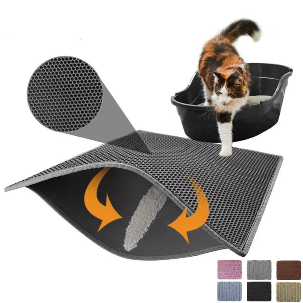 Cat Litter Mat: Waterproof Double Layer Trapping Box Clean Accessories  ourlum.com   