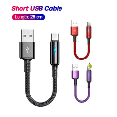 25cm Short Nylon Charger Data Cable Micro USB Type C Cables For iOS Android Phone 2.4A Fast Charging Power Bank Phone Cord Wire