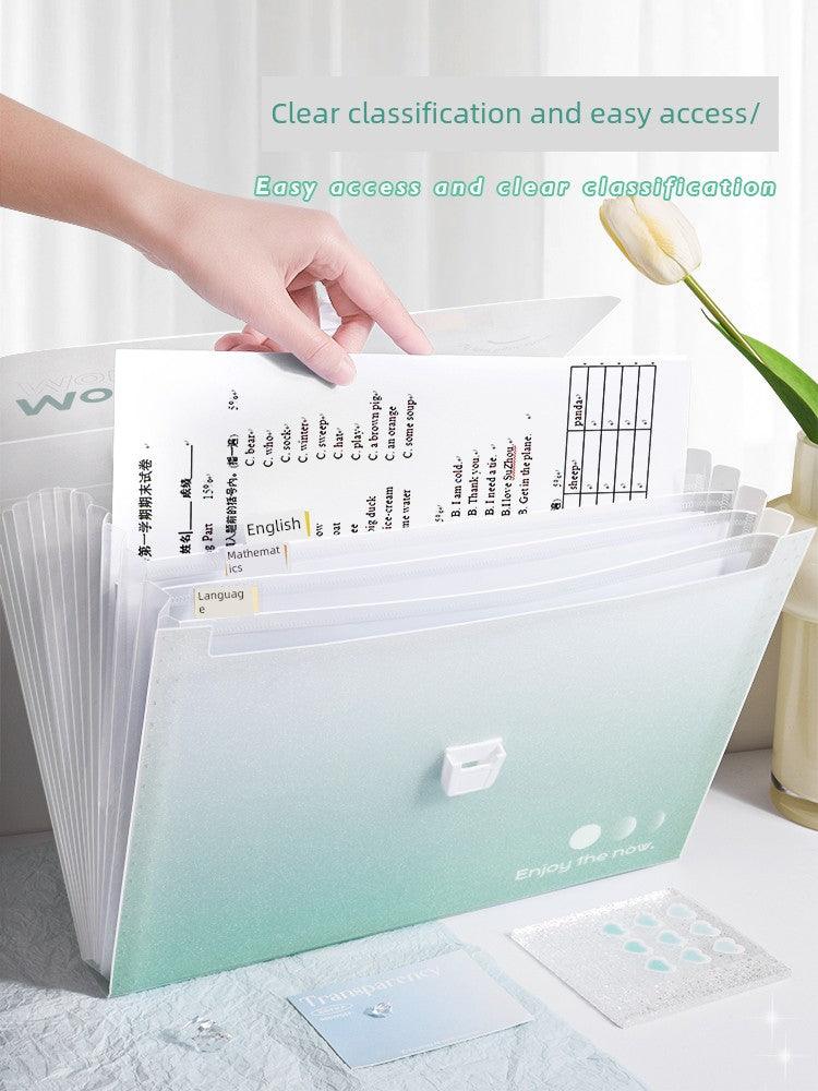 A4 Gradient Satchel Folder Test Paper Storage Bag Student Large Capacity Multi-Layer File Holder Paper Junior High School Student Book Clip Subject Classification Organize Fantastic Material Test Paper Folder Office