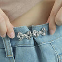 Waist Tightening Bowknot Button Adjusters Set for Pants and Skirts - Stylish and Convenient  ourlum.com Bow knot-silvery  