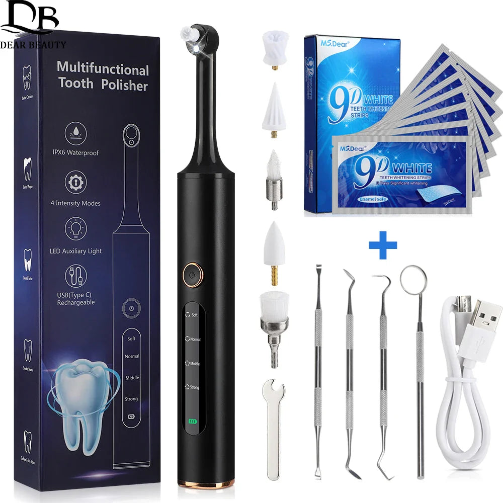 Rotatable Electric Tooth Polisher Teeth Whitening Strips Set Plaque Tartar Remover Dental Stone Cleaner Teeth Cleaning Polishing