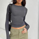 Stylish Slim Fit Long Sleeve Streetwear Tee for Women  ourlum.com GRAY L 