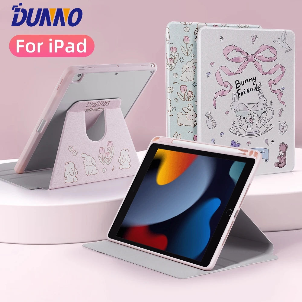 Acrylic Case 360° Rotating Cover for 2024 iPad Air M2 Pro M4 Air 4/5 10th Gen 10.9 7/8/9th 10.2 5th 6th 9.7in Mini6 with Pencil