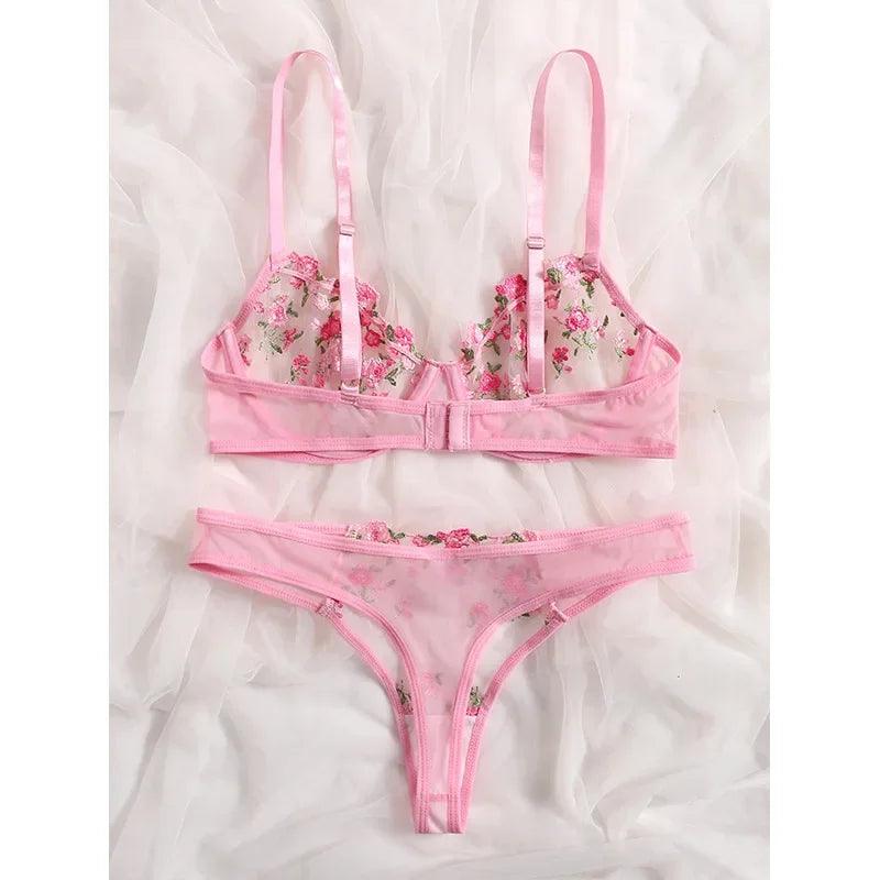 Enchanting Floral Lace Lingerie Set for Women - Premium Quality Fairy Delight  Our Lum Pink M 