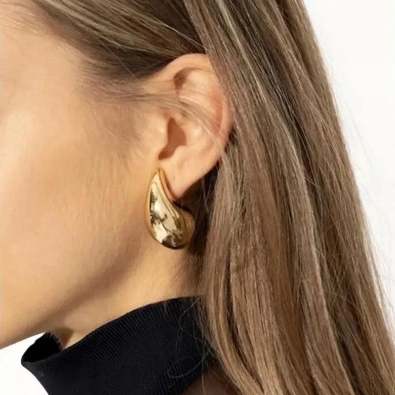 Vintage Gold Plated Stainless Steel Teardrop Earrings for Women - Trendy Lightweight Hoops  ourlum.com   
