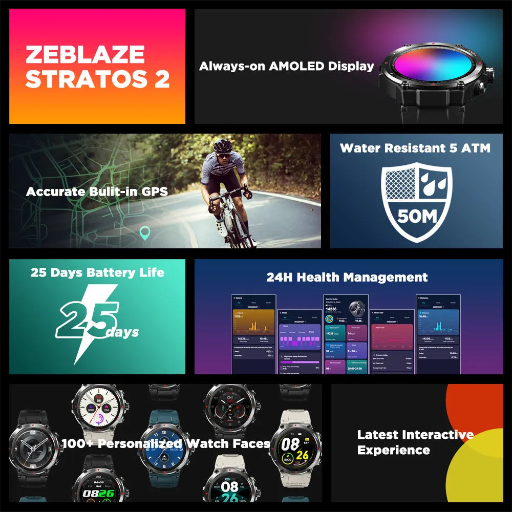 Zeblaze Stratos 2 GPS Smart Watch: Enhanced Health Monitoring & GPS Tracking  ourlum.com   