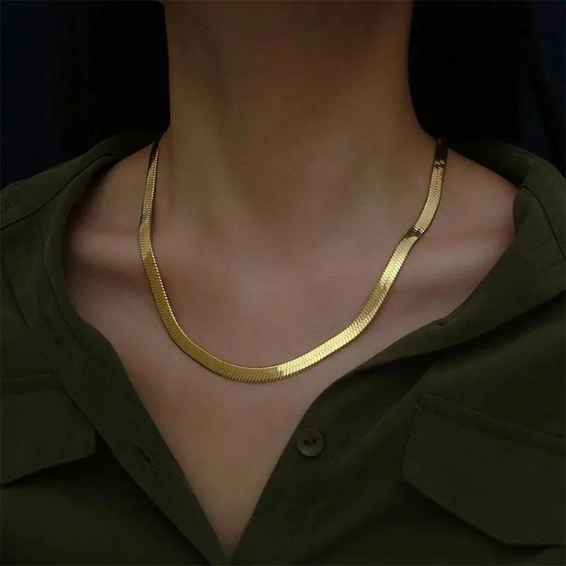 Gold and Silver Flat Chain Necklace - Elegant Women's Jewelry Piece  ourlum.com   