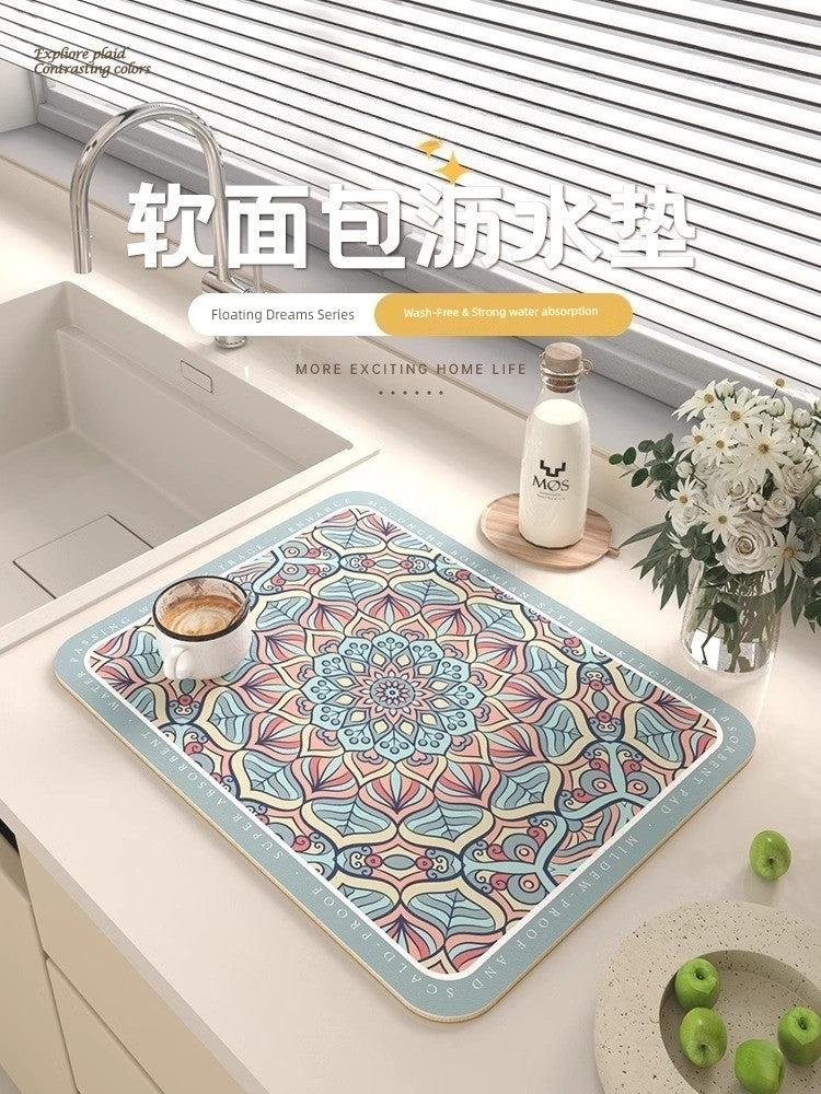 Kitchen Water Draining Pad Table Top Absorbent Table Mat Cup Bowl Chopsticks Non-Slip Insulation Mat Dining Table Waterproof Oil-Proof Stove Mat