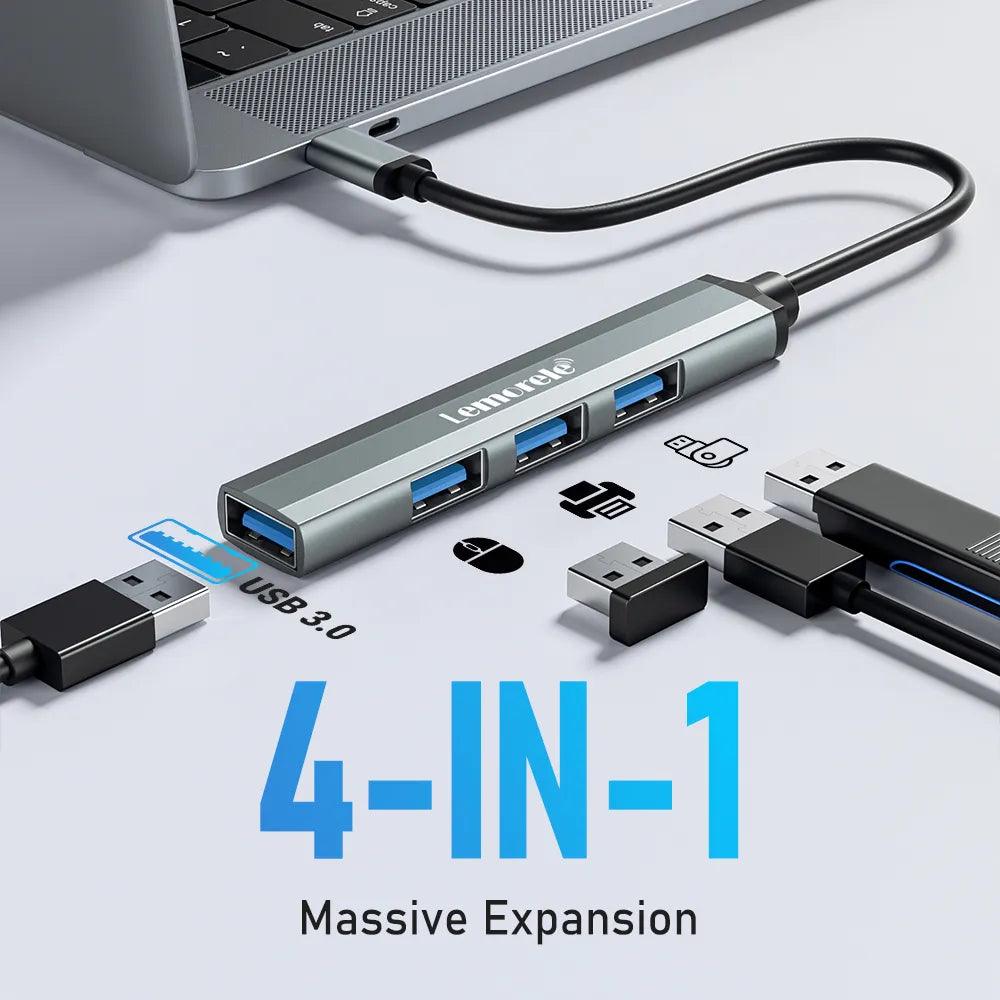 Lemorele USB Hub: High-Speed 4 Port Splitter for Lenovo Macbook  ourlum.com   