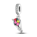 Pink Silver Plated Butterfly Flower Charm Beads for Jewelry