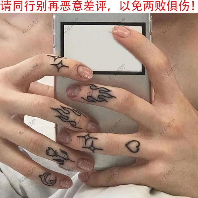 Waterproof Temporary Tattoo Sticker Flame Love Heart Flower Star Selfie Body Art Fake Tatto Flash Tatoo on finger for Men Women  ourlum.com   