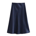 Solid Satin A-Line Midi Skirt Stylish Summer Fashion Statement