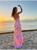 Tiered Ruffles Flower Print Maxi Dress Boho Chic Elegance