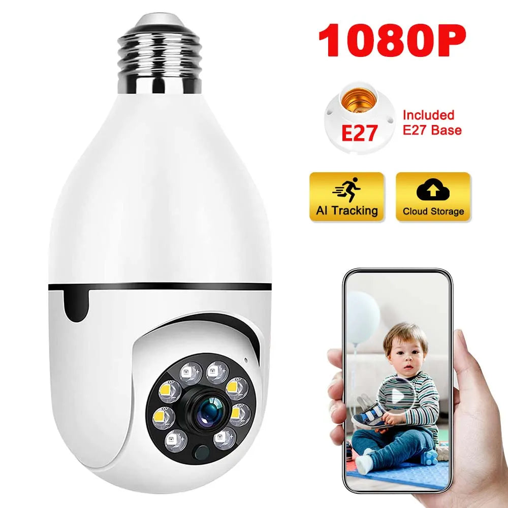 Smart Color Night Vision Bulb Camera with AI Tracking: Two-Way Audio, Full HD Security Cameras  ourlum.com   