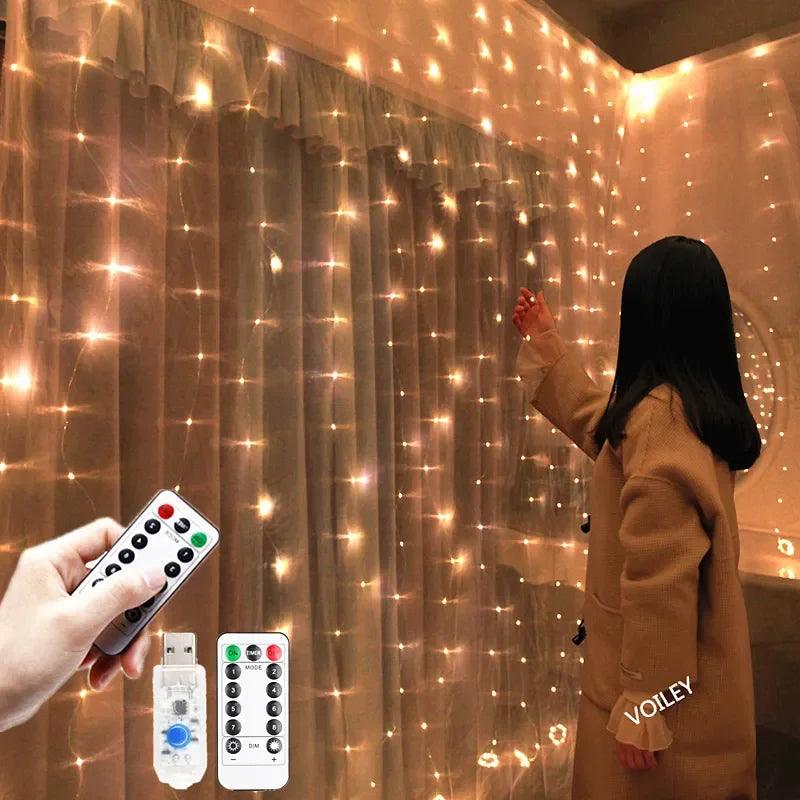 3m LED Fairy String Curtain Lights: Festive Home Decoration with Remote Control  ourlum.com   